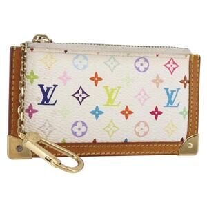 LOUIS VUITTON Multicolor Pochette Cles Coin Purse White M92655 LV Auth 145789